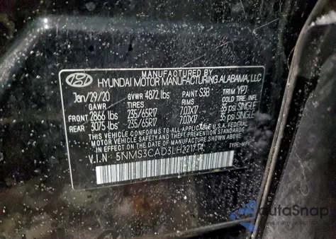 2020 Hyundai Santa Fe Sel z USA, uszkodzony, nr VIN 5NMS3CAD3LH221714